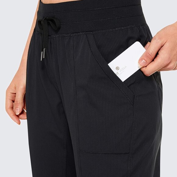 Women's Casual 7/8 Lightweight Black Joggers with Pockets, High Rise, Adjustable - Picture 5 of 7